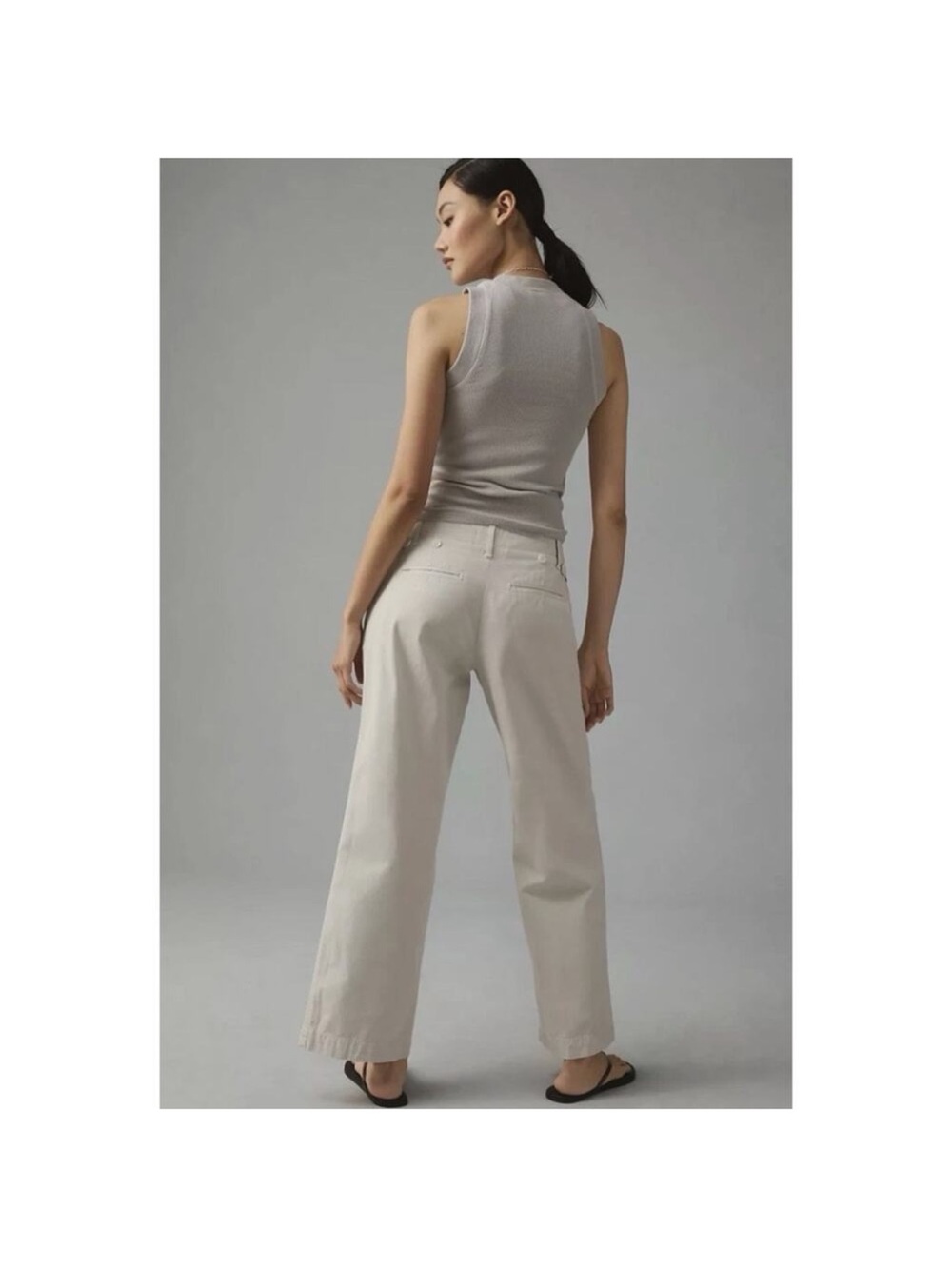 Anthropologie Maeve Pleated Wide Leg Chino Trousers Cotton Pant  Khaki Sz 12 NEW - Picture 3 of 12